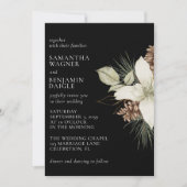 Moderne Winterpine Schwarz und Weiß Elegante Hochz Einladung (Vorderseite)