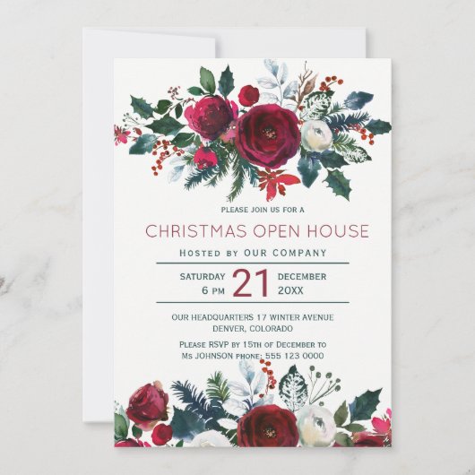 Moderne winterrote Blume Weihnachtsfeiertag Einladung (Vorderseite)