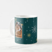 Moderne Winterschneeflocken Foto Aquamarin Weihnac Kaffeetasse (Vorderseite Links)