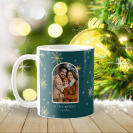 Moderne Winterschneeflocken Foto Aquamarin Weihnac Kaffeetasse
