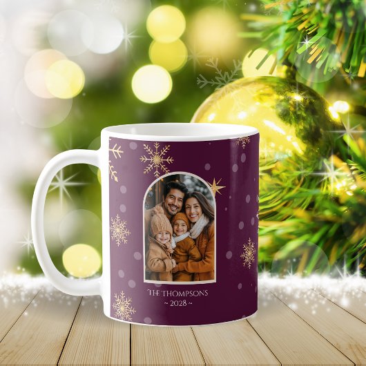 Moderne Winterschneeflocken Foto Burgund Weihnacht Kaffeetasse