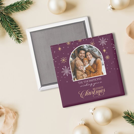 Moderne Winterschneeflocken Foto Burgund Weihnacht Magnet