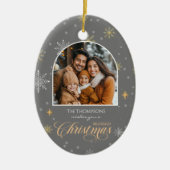 Moderne Winterschneeflocken Foto Grau Weihnachten Keramik Ornament (Vorne)