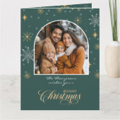 Moderne Winterschneeflocken Foto Grün Weihnachten Karte (Vorderseite)