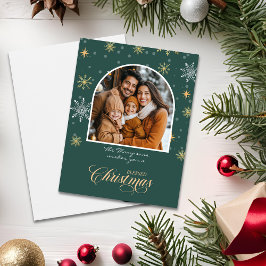 Moderne Winterschneeflocken Foto Grün Weihnachten Karte