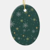 Moderne Winterschneeflocken Foto Grün Weihnachten Keramik Ornament (Hinten)