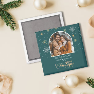 Moderne Winterschneeflocken Foto Grün Weihnachten Magnet