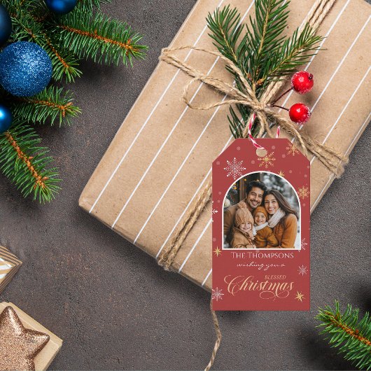 Moderne Winterschneeflocken Foto Weihnachten Geschenkanhänger