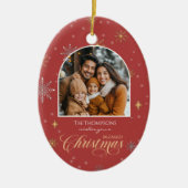 Moderne Winterschneeflocken Foto Weihnachten Keramik Ornament (Vorne)