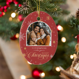 Moderne Winterschneeflocken Foto Weihnachten Keramik Ornament