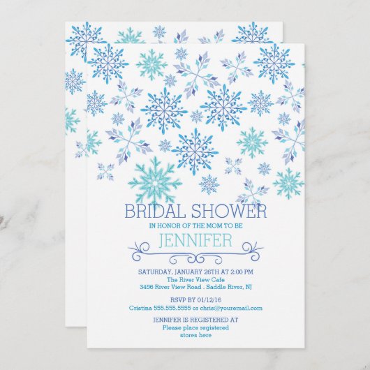 Moderne Winterschneeflocken Hochzeiten Brautparty Einladung (Vorne/Hinten)