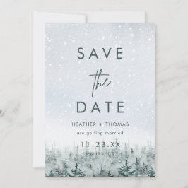 Moderne Winterwald-Hochzeit Save the Date