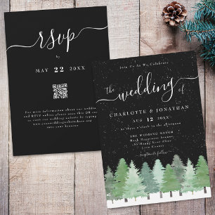 Moderne Winterwald Schwarz-Weiß-Hochzeit QR-Code Einladung