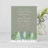 Moderne Winterwälder QR-Code Sage Green Wedding Einladung (Stehend Vorderseite)