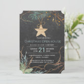 Moderne Winterwaldzweige Weihnachtsbaum Einladung (Stehend Vorderseite)