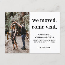 Moderne wir bewegten kommen Besuch Foto Typografie Ankündigungspostkarte