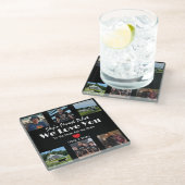 Moderne "Wir Liebe Sie" individuelle FotoCollage Glasuntersetzer (Schrägansicht)