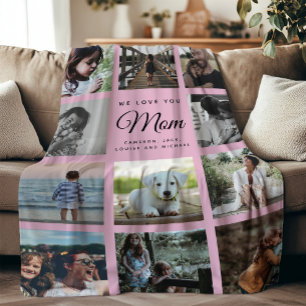 Moderne WIR LIEBE SIE MAMA Foto Collage Pink Famil Fleecedecke