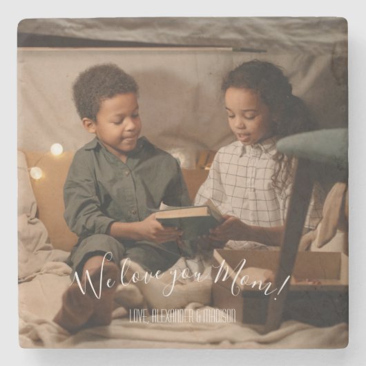 Moderne Wir Liebe Sie Mama Foto Stone Untersetzer (Vorderseite)