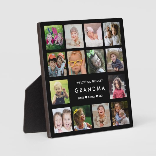 Moderne wir Liebe Sie Oma 14 FotoCollage Black Fotoplatte (Vorderseite)
