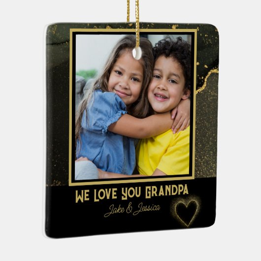 Moderne Wir Liebe Sie Opa Schwarz-Gold-Foto Keramikornament (Rechts)