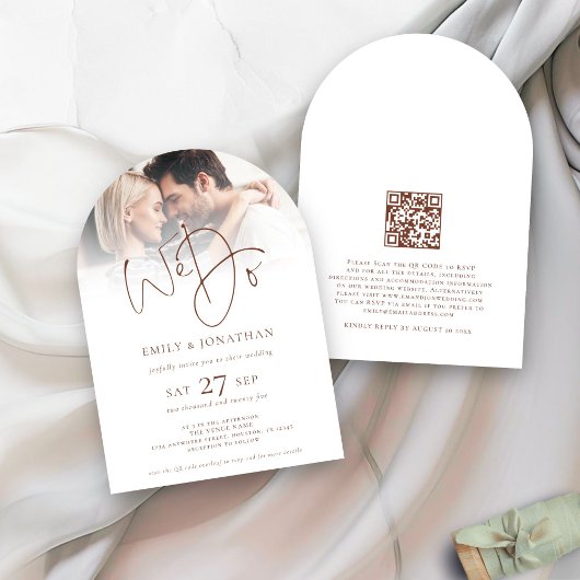 Moderne wir machen braunen Text QR Foto Hochzeitsb Einladung