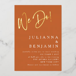 Moderne wir machen elegante Hochzeitbrunnen Orange Folieneinladung