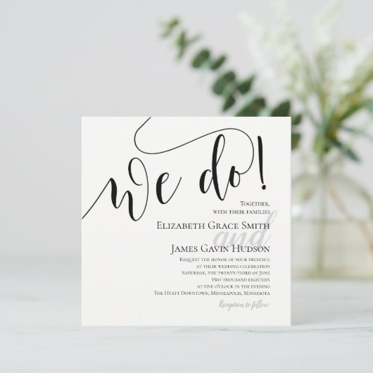 Moderne wir machen Foto Hochzeit Einladung (Stehend Vorderseite)