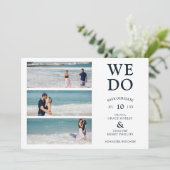 Moderne wir machen Kalligrafie 3 Fotos Collage Wed Save The Date (Stehend Vorderseite)