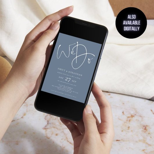 Moderne wir machen Skriptdusty Blue QR Code Hochze Einladung