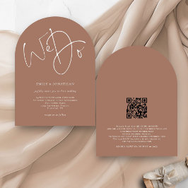 Moderne wir schreiben Soft Brown QR Code Hochzeit Einladung