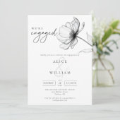 Moderne Wir sind Verlobte florale Foto-Engagement- Einladung (Stehend Vorderseite)