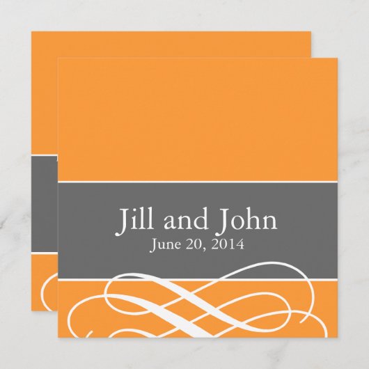 Moderne Wirbel Hochzeitsaufenthalte Orange Gray Einladung (Vorne/Hinten)