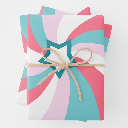 Moderne Wirbel Stern Grün Pink Geschenkpapier Set (Beispiel)