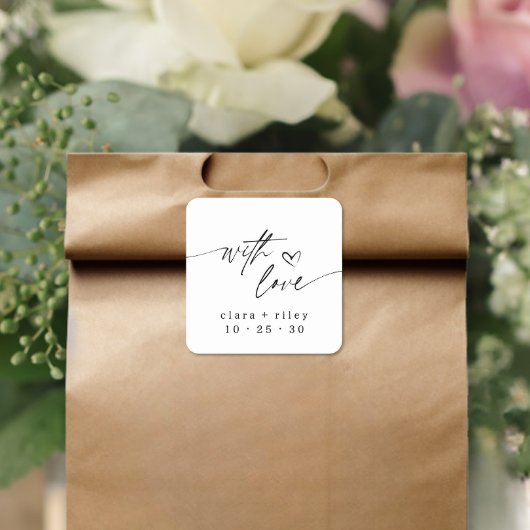 Moderne WIth Liebe Elegantes Script Heart Wedding Quadratischer Aufkleber