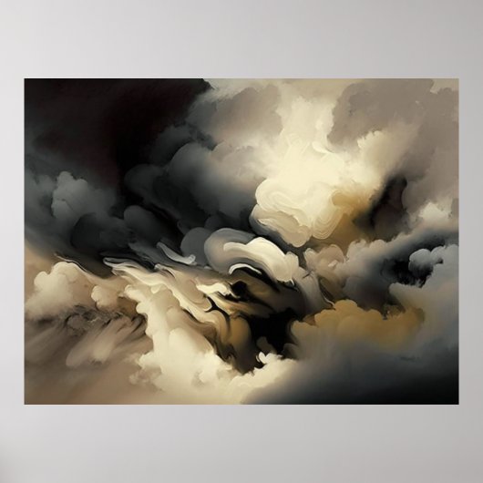Moderne Wolken Abstrakt Schwarz-weiß Grau Poster (Vorne)
