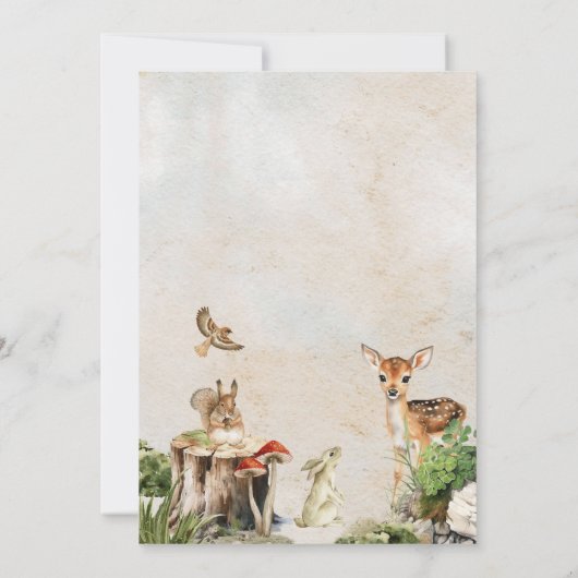 Moderne Woodland Animals Forest Girl Baby Dusche Einladung (Rückseite)