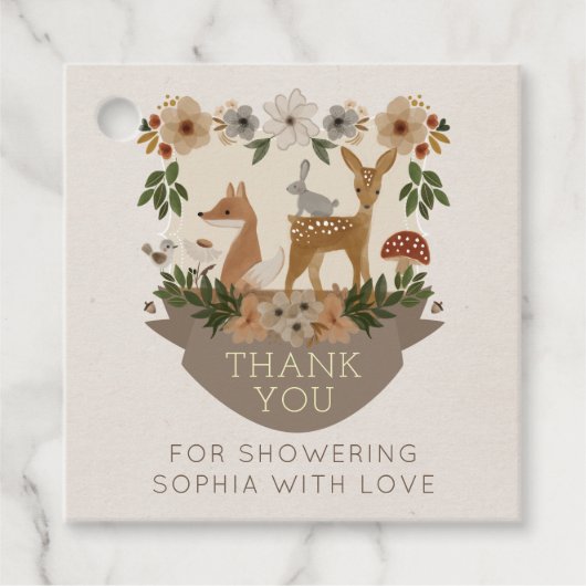 Moderne Woodland Baby Showmarke Geschenkanhänger (Vorderseite)