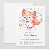 Moderne Woodland Fox Babydusche Einladung (Vorne/Hinten)