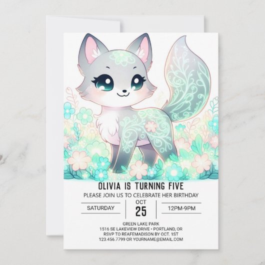 Moderne Woods Fox Digital Geburtstag Einladung (Vorderseite)
