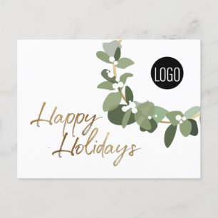 Moderne Wraath Your Logo Gold Happy Holidays Feiertagspostkarte