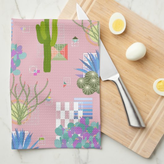 Moderne Wüstenlandschaft Mitte des Jahrhunderts -  Geschirrtuch (Viertel Falte)