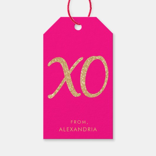 Moderne XO Pink Imitate Gold Valentine's Geschenkt Geschenkanhänger (Vorderseite)