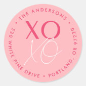 Moderne XOXO Rosa Valentinstag Rücksendeadresse Runder Aufkleber (Vorderseite)