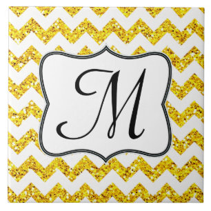 Moderne Yello Glitzer Zickzack Monogram Display Ti Fliese