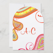 Moderne Yellow Orange Aqua Mint Paisley Wedding Einladung (Rückseite)