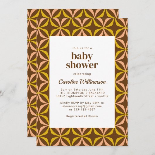 Moderne Yellow Retro Bold Typografy Baby Dusche Einladung (Vorne/Hinten)