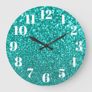 Moderne Zahlen Faux Funkeln Türkis Glitter Foto Große Wanduhr