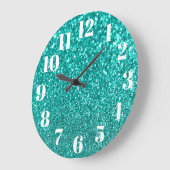 Moderne Zahlen Imitate Funkelnd Aquamariner Glitze Große Wanduhr (Winkel)