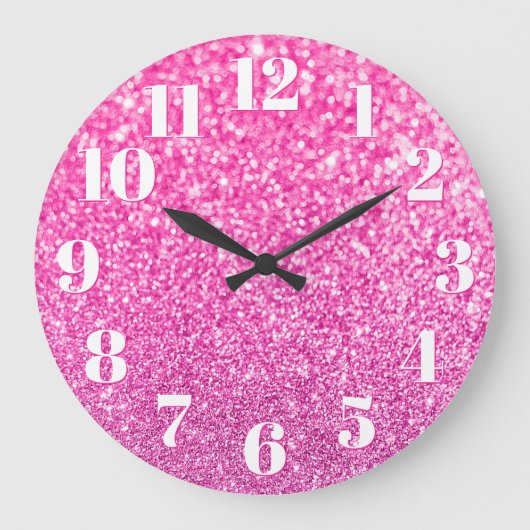 Moderne Zahlen Imitate Funkelnd Bokeh Pink Glitzer Große Wanduhr (Vorderseite)